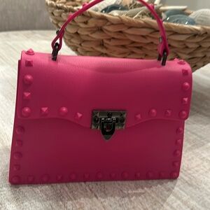 NWT Women's J fuschia jelly spike design handbag with detachable shoulder strap